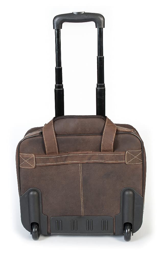 Alpine Leather Business Trolley - Denver (Handmade) - Sustainable organic leather from local farming | Trolley hand luggage, briefcase with wheels *Fairly produced* (40x40x25cm, Old Havana)