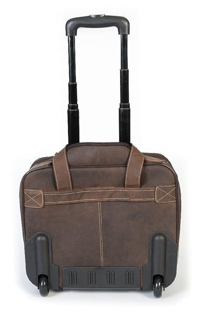 Alpine Leather Business Trolley - Denver (Handmade) - Sustainable organic leather from local farming | Trolley hand luggage, briefcase with wheels *Fairly produced* (40x40x25cm, Old Havana)