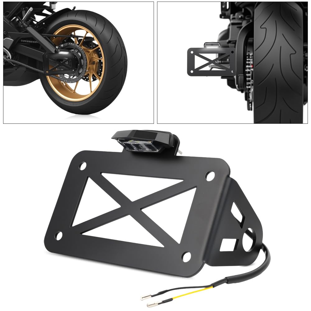 Baceyong motorcycle license plate light bracket, motorcycle side-mount LED taillight license plate holder. Fits motorcycles, sports bikes, cruisers, etc.