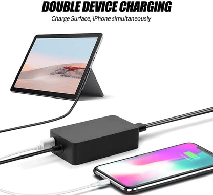 65W Surface Power Adapter Charger Cable for Microsoft Surface Pro 10 9 8 7 6 5 4 3 Surface 7 6 5 4 3 2 1 Surface Book 3 2 1 Surface Go 4 3/2/1 Tablet Surface Laptop Studio/Go with USB port.