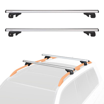 Amazon Basics Roof Rack with Cross Bars, 132 cm, for spans up to 117 cm between raised side rails with gap, 2-pack, Black/Silver