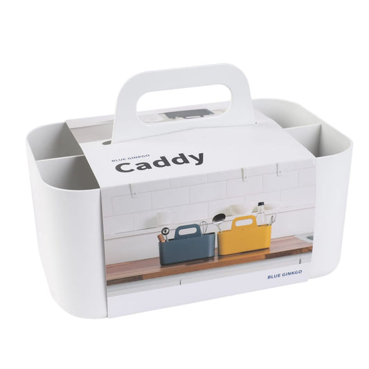 BLUE GINKGO Stackable Organizer Caddy - Portable storage from Korea for bathroom, office, crafting, or school supplies (Rectangular, White)