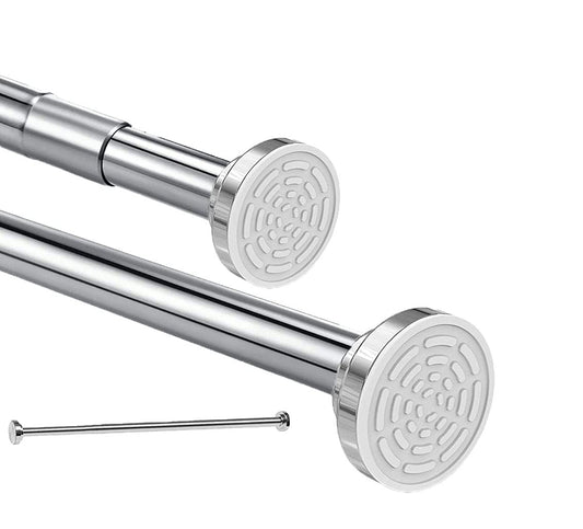Telescopic pole silver 120cm-290cm shower curtain rod without drilling made of stainless steel extendable clothes rod adjustable by turning, secure grip for shower and bathtub 120 to 290cm