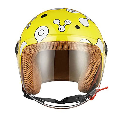 FREEUP Children's motorcycle helmet with sun visor, girl's scooter helmet boy moped helmet, quick-release buckle, 48-55cm, for 5-12 year old kids, yellow