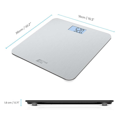 ACTIVE ERA Ultra-Slim Digital Body Weight Scale with precise accuracy and Step-On Technology - Scale made of safety glass and with large LCD display - Steel