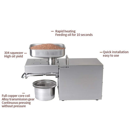 Automatic oil press 1500W Extractor Oil Expeller for flaxseed, peanut, hemp seed, sesame, sunflower.