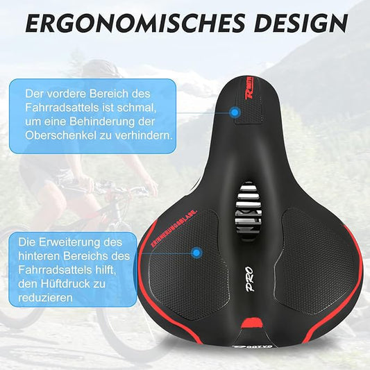 ROGTYO Bike Saddle Gel Bicycle Seat Pro 2.0 Wide Soft Comfortable Breathable Shock Absorbing Ergonomic Memory Foam Bike Saddle with Waterproof Cover (Pro 2.0 + Red)