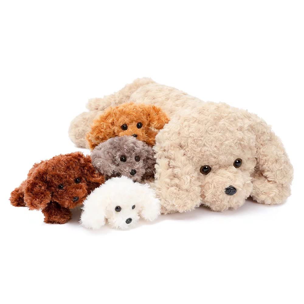 MorisMos XXL dog plush toy with 4 babies in the belly, large dog stuffed animal cuddly toy, giant dog pillow toy gift