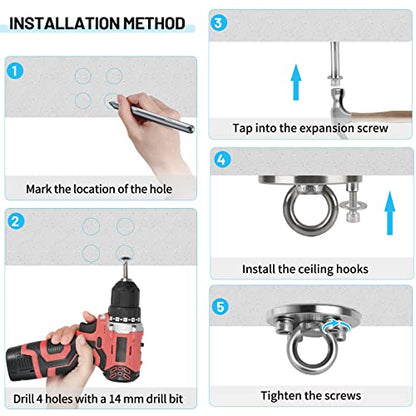 SWAWIS Heavy Duty Ceiling Hook for Hanging Chairs, Swivel Hook for 360° Rotation with a Weight Capacity of up to 500kg. Made of 304 Stainless Steel, suitable for wooden beams, punching bag mounts, and hammocks.