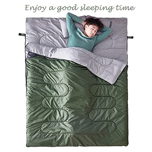 Tuphen Double Sleeping Bag, Sleeping Bag with 2 Pillows, Queen Size XL Bag for 2 People, Cold Warm Weather- 3 Season, Waterproof Adult Sleeping Bag for Camping, Backpacking or Hiking