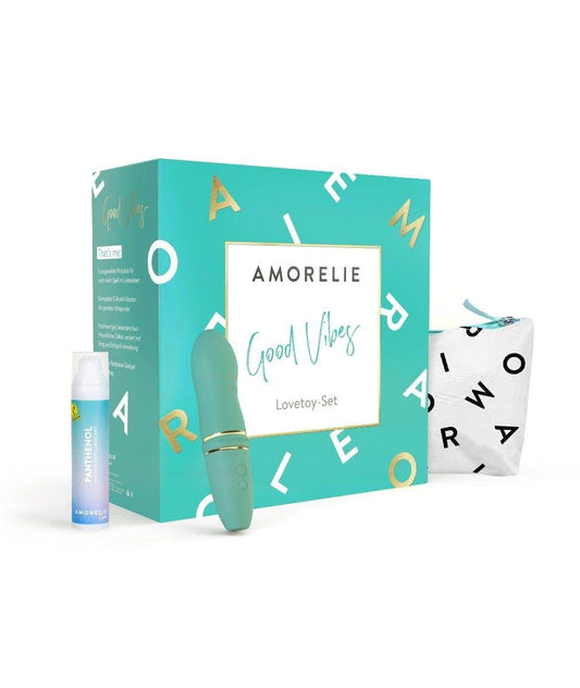 AMORELIE Gift Set "Good Vibes" - Erotic set (including Quickie Vibrator) for women & couples, 3-piece.