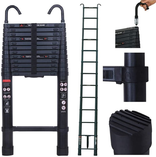 5m/16.5ft telescopic folding ladders made of aluminum EN131 certified. Multipurpose step ladder telescopic extension ladder portable aluminum ladder Max. load 150kg/330lb with removable hook.