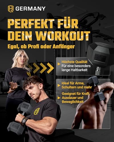 HQ Germany® Hexagon Dumbbells 22.5kg 2 pieces | Odorless, ±1.5% weight tolerance | 22.5kg dumbbell, 22.5kg dumbbell set, short dumbbell, 22.5kg dumbbell set, hexagon dumbbell set