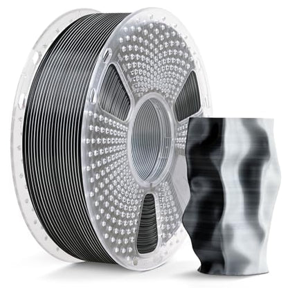 SUNLU Silk PLA Plus 3D printer filament, two-color glossy PLA+ filament 1.75mm, silk textures, 360° rotation reveals diverse colors, dimensional accuracy +/-0.02mm, 1kg spool (2.2lbs), Black White.