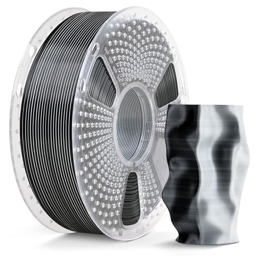 SUNLU Silk PLA Plus 3D printer filament, two-color glossy PLA+ filament 1.75mm, silk textures, 360° rotation reveals diverse colors, dimensional accuracy +/-0.02mm, 1kg spool (2.2lbs), Black White.
