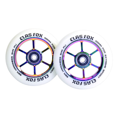 CLAS FOX Pro Stunt Scooter Wheels 100mm One Pair with ABEC-9 Bearings CNC Metal Core Graviti (2 pieces) (White-Rainbow)