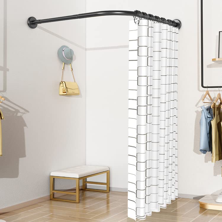 Shower curtain rod L shape adjustable 70-100 × 110-170 cm, with 18 stainless steel rings, corner shower rod made of SUS 304 stainless steel, drill installation, suitable for bathtub & bathroom, Black