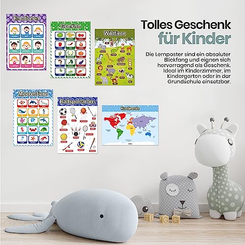 LIKARTO® 12 educational Montessori learning posters A3 - Extra thick paper and double laminated - Basics 2, elementary school learning posters, children's learning aid