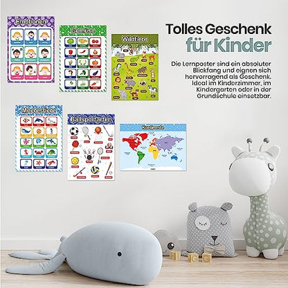 LIKARTO® 12 educational Montessori learning posters A3 - Extra thick paper and double laminated - Basics 2, elementary school learning posters, children's learning aid