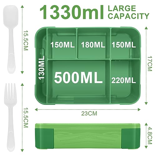 IJIAMY kids bento box with compartments, 1300ml lunch box for school & kindergarten, leak-proof lunchbox for children (light green)
