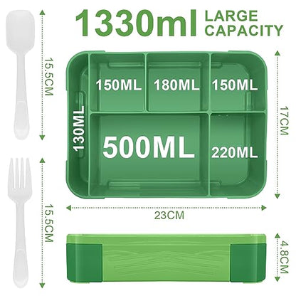 IJIAMY kids bento box with compartments, 1300ml lunch box for school & kindergarten, leak-proof lunchbox for children (light green)