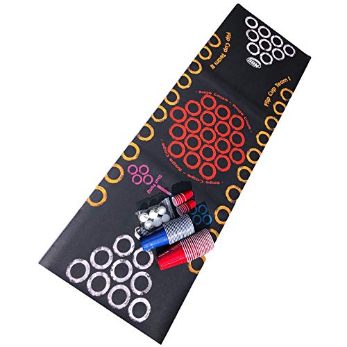 Beer Pong mat - Beer Pong table on the go | + 50 Beer pong cups (25 red & 25 blue, 16 oz) + 10 mini shot red cups + 6 balls | Comes with 4 games | 175 x 59 cm, waterproof and tear-resistant