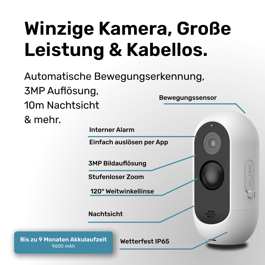 PetTec Outdoor Dog Camera Wireless - Weather-resistant Wi-Fi camera for dogs with 3MP, sharp digital zoom, 2-way audio, extremely strong battery - up to 9 months per charging cycle.