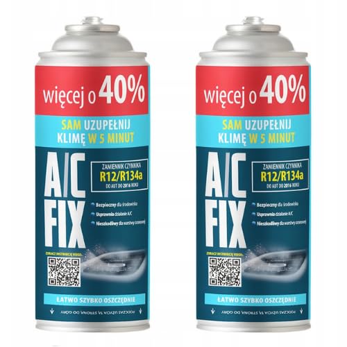 A/C FIX 2 x A/C Fix air conditioning refrigerant R134A, replacement gas for cars from 1995 to 2016.