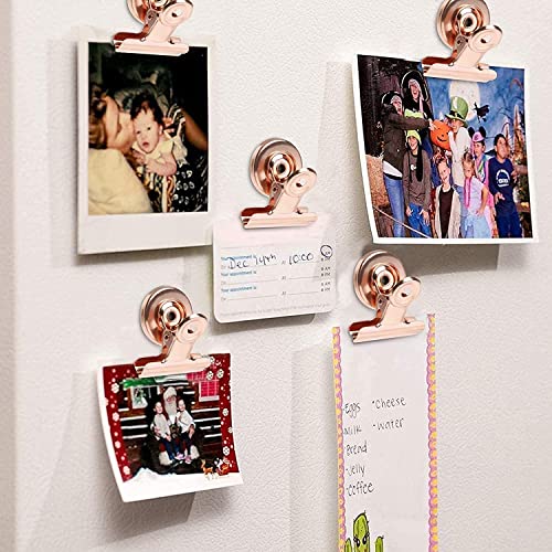 12 pieces Whiteboard magnets for magnetic board, Strong refrigerator magnet clips with scratch-resistant adhesive pads, Rose gold magnetic metal clamp, magnetic clips, magnets with clip for refrigerator, photo.