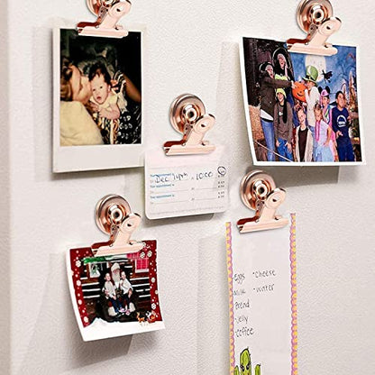 12 pieces Whiteboard magnets for magnetic board, Strong refrigerator magnet clips with scratch-resistant adhesive pads, Rose gold magnetic metal clamp, magnetic clips, magnets with clip for refrigerator, photo.