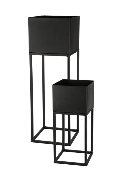 Spetebo Metal Flower Pot Stand 2 Piece Set in black for outdoors - 58/37 cm - Garden plant column with integrated planter - Flower stool flower ladder plant stand pot holder weatherproof.