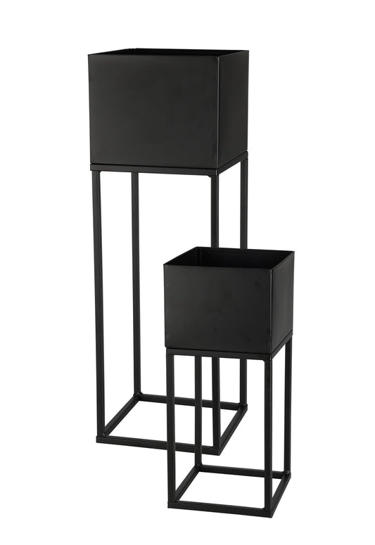Spetebo Metal Flower Pot Stand 2 Piece Set in black for outdoors - 58/37 cm - Garden plant column with integrated planter - Flower stool flower ladder plant stand pot holder weatherproof.