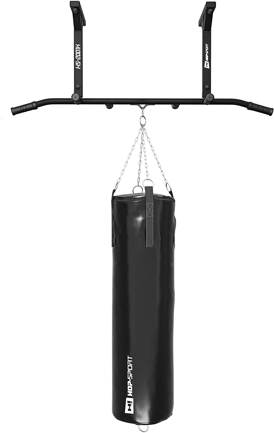 Hop-Sport Multigrip Chin-Up Bar for Ceiling Mounting HS-2001K - Professional Fitness Pull Up Bar with 6 non-slip grips and attachment for punching bag or TRX.