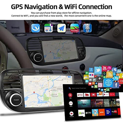 Android car stereo for FIAT 500 2007-2015 with navigation, Podofo 7 inch car radio Bluetooth with touch screen display/GPS/WiFi/RDS/FM/steering wheel control/Mirror Link for Android/IOS + Canbus