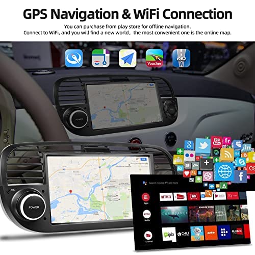 Android car stereo for FIAT 500 2007-2015 with navigation, Podofo 7 inch car radio Bluetooth with touch screen display/GPS/WiFi/RDS/FM/steering wheel control/Mirror Link for Android/IOS + Canbus