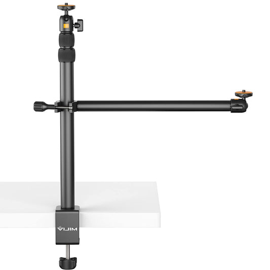 ULANZI LS02 Camera Table Stand, 44cm-105cm Adjustable, Overhead Tripod for Streaming & Gaming, Light Stand with Boom Arm, Clamp Stand with 360° Ball Head for Camera/Ring Light