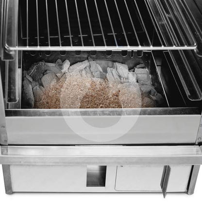 Multifunctional smoker oven made of 1.4016 Cr stainless steel with viewing window.