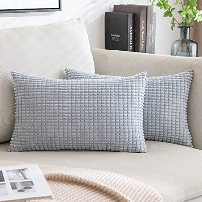 MIULEE Set of 2 Corduroy Pillow Covers Decorative Throw Pillow Case Soft Cushion Cover for Couch Bed Sofa Living Room Bedroom 12x20 inch Grey Blue