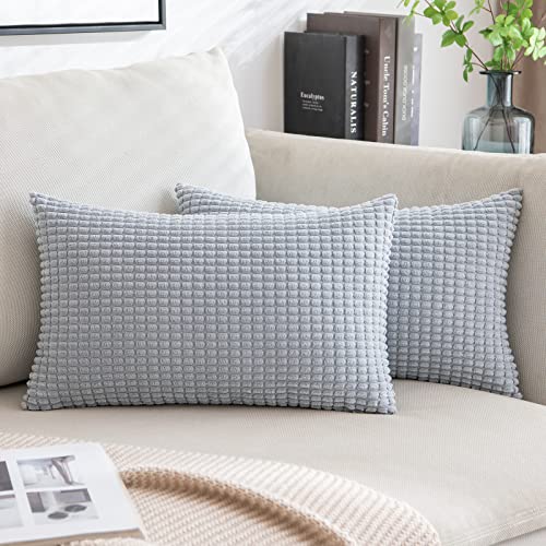 MIULEE Set of 2 Corduroy Pillow Covers Decorative Throw Pillow Case Soft Cushion Cover for Couch Bed Sofa Living Room Bedroom 12x20 inch Grey Blue