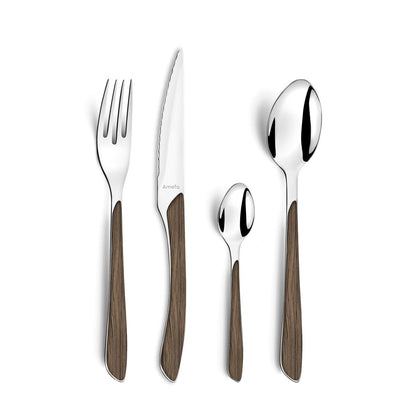 Amefa ECLAT cutlery set NATURE dark wood flatware 24 pieces for 6 people Stainless steel rustproof Plastic handle scales in wood look dishwasher safe Cutlery set for 6 people