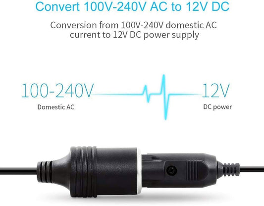 AC Adapter 100V - 240V to 12V/6A (72W) for Car Cigarette Lighter Socket Voltage Converter for Car Coolers, Air Pumps, and 12V Mini Fridges via Home Power Supply