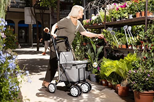 Carlett - Lett800 Comfort Move | Shopping Trolley | 4-Wheel Folding Shopping Cart | Class I Medical Device | Detachable Bag 29 l/15 kg | Rollator with Seat | Storage Compartment | Red.