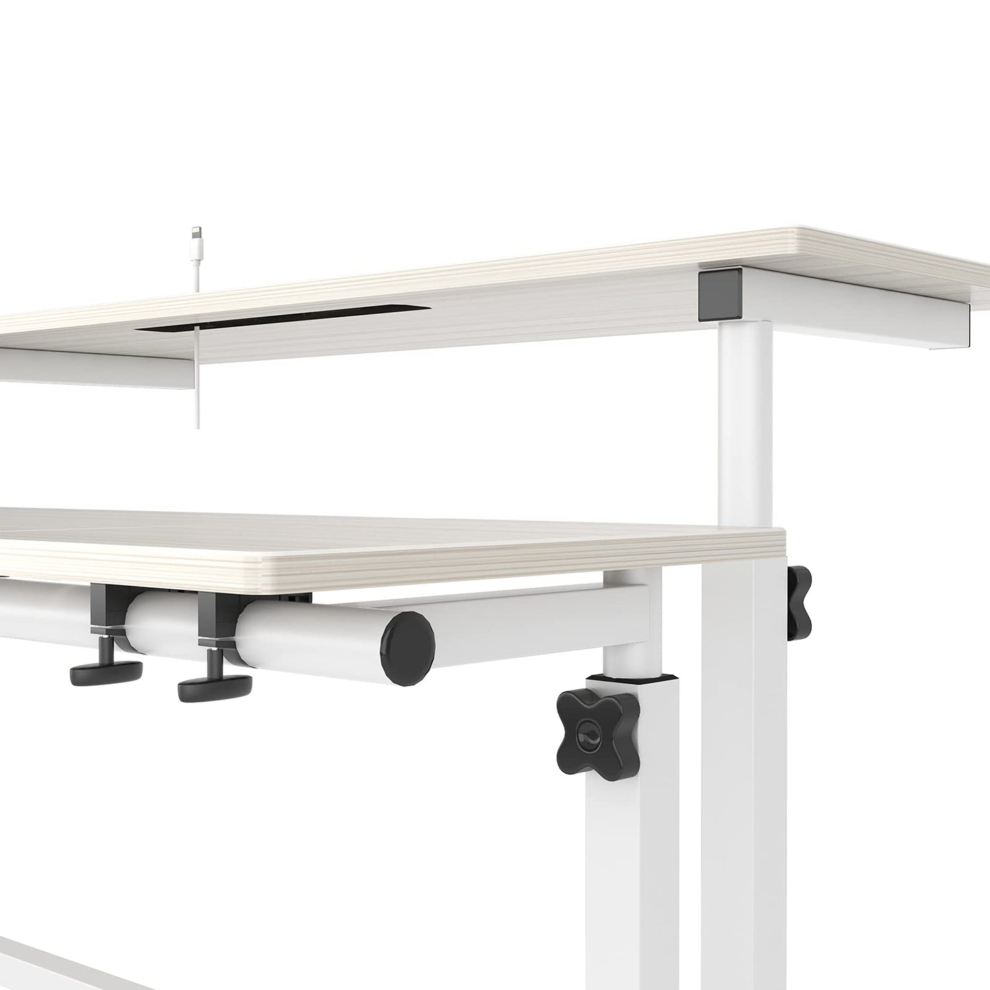 DlandHome standing table, rolling with lockable wheels, adjustable height 67-115 cm, computer desk, multi-functional with 3 tiers, for laptop, maple.