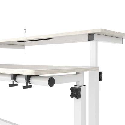 DlandHome standing table, rolling with lockable wheels, adjustable height 67-115 cm, computer desk, multi-functional with 3 tiers, for laptop, maple.