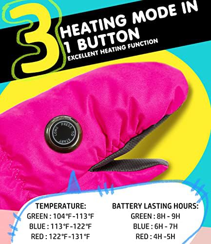AROMA SEASON Heated Gloves for Kids with Battery | Heated Mittens for Toddlers | High heat and battery performance | High-quality workmanship (pink, L/XL)