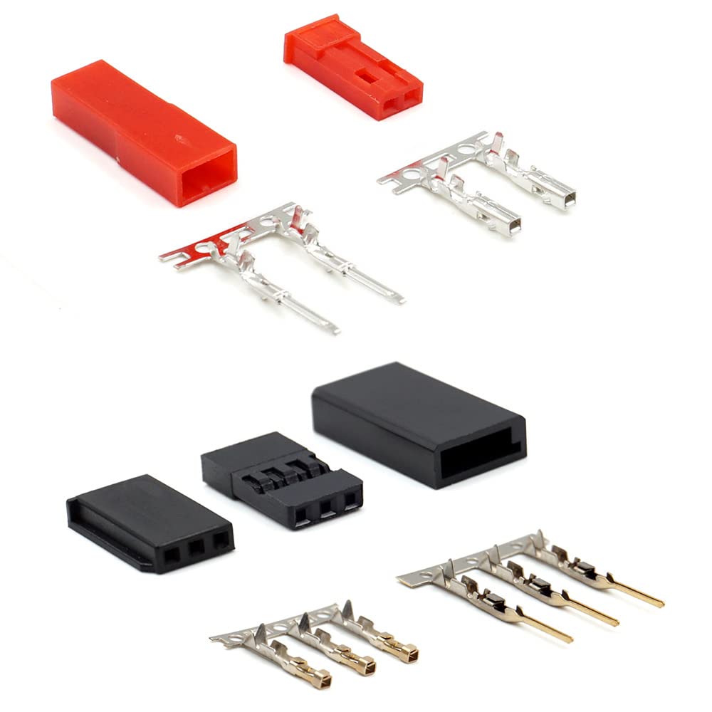 55 sets of servo connectors, male, female, crimp pin cable set with crimp tool, compatible with JR JST SYP Futaba for Hitec Spektrum RC.