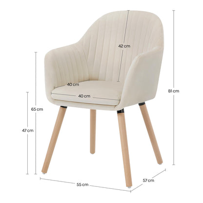 WOLTU dining chairs set of 4 kitchen chair living room chair upholstered chair design chair with armrest velvet solid wood cream white BH95cm-4