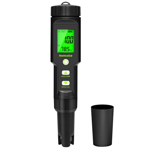 Homcoice 5 in 1 pH meter TDS EC SALT Temperature pH Value meter IP67 waterproof, Pool pH Tester 0.01 high-precision digital water tester Drinking water with ATC function