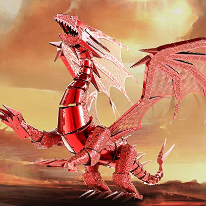 Piececool 3D Puzzle Metal Model Building Flaming Dragon, 3D Metal Puzzle for 340 stainless steel, Entire Metal, 1:1 Restore Collection, Birthday Gift, adult model kit, 115 pieces