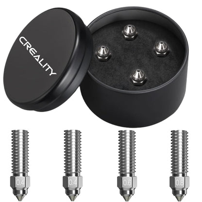 Creality Official K1 Max Nozzle Kit includes 4PCS of upgraded bimetallic copper alloy and hardened steel material, compatible with Creality K1/K1 Max 3D printers.